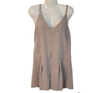 Trina Turk Jeanette Romper Taupe Sz 12 USA Minimalist Old Money Quiet Luxury NWT